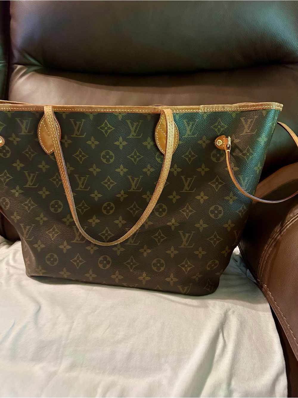Louis Vuitton Brown Monogram Canvas Tote with Tan Leather Trim